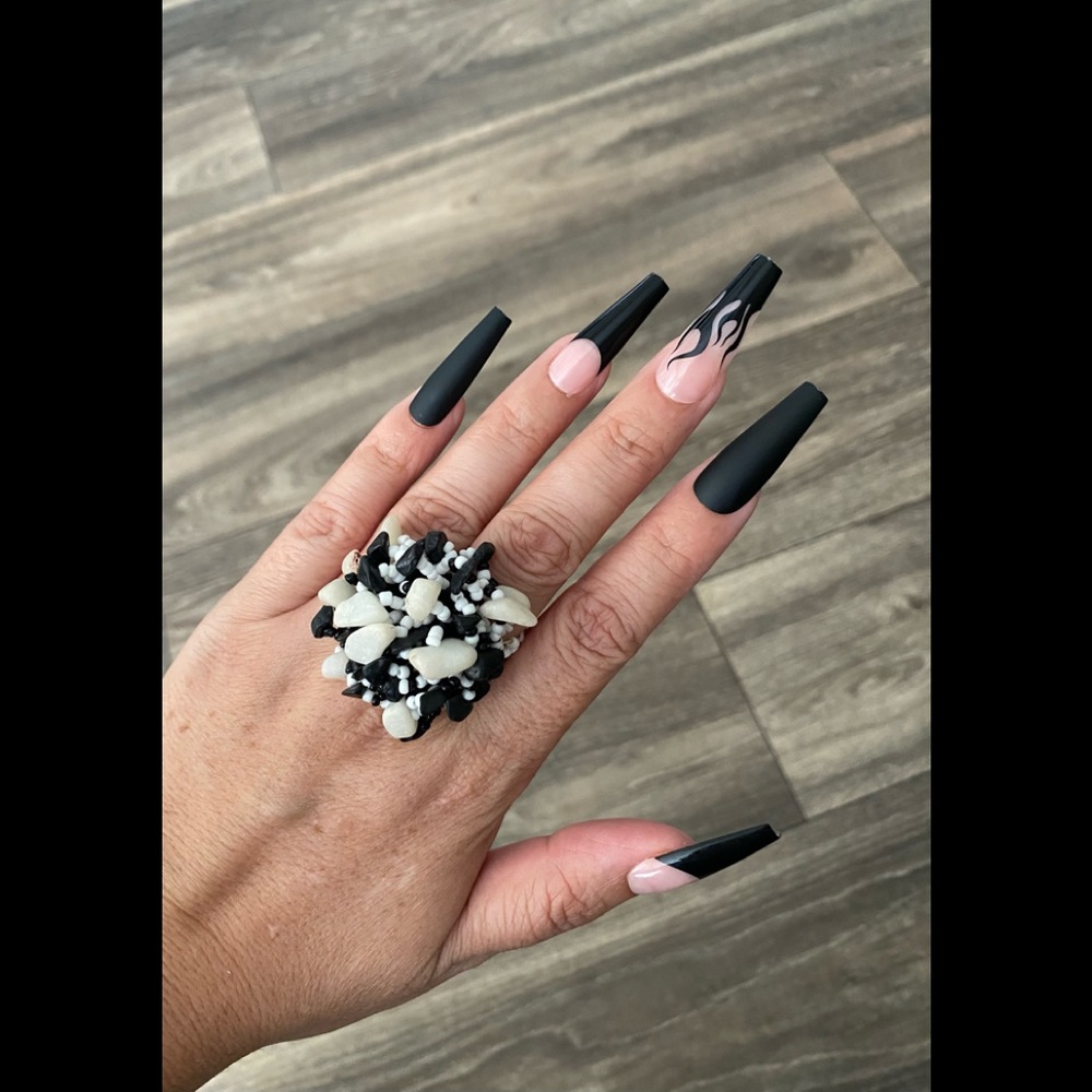 Feral Edge Black Fire Press-on Long Coffin Nails